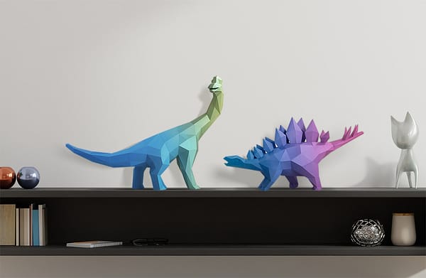 紙模型-漸層恐龍情境圖1